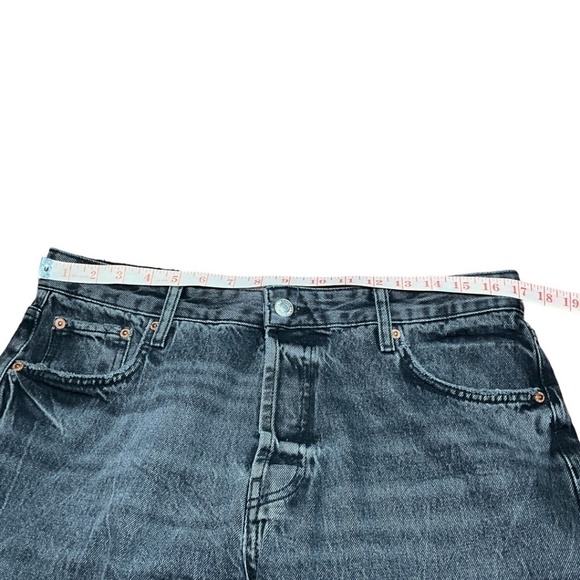 ZARA 100% Cotton Black Washed Cropped Jeans Raw Hem Straight Leg Button Fly  34 - Picture 5 of 10